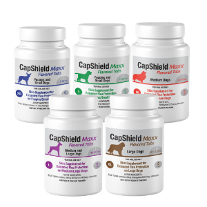 RNA® CapShield Maxx Flavored Tablets for Dogs CapShield Maxx, CapShield Maxx flea tablets, dog flea treatment, oral flea treatment for dogs, flea pills for dogs, monthly flea prevention, fast acting flea killer, kill fleas in 30 minutes, Nitenpyram flea treatment, Lufenuron IGR flea control, flea sterilization for dogs, dog flea tablets beef flavored, flea prevention for puppies, flea control for dogs USA, long term flea prevention dogs, flea lifecycle control dogs, made in USA flea treatment